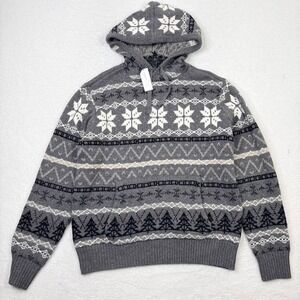 American Eagle Outfitters Mens Fair Isle Hoodie Sweater Gray Large NWT Pullover